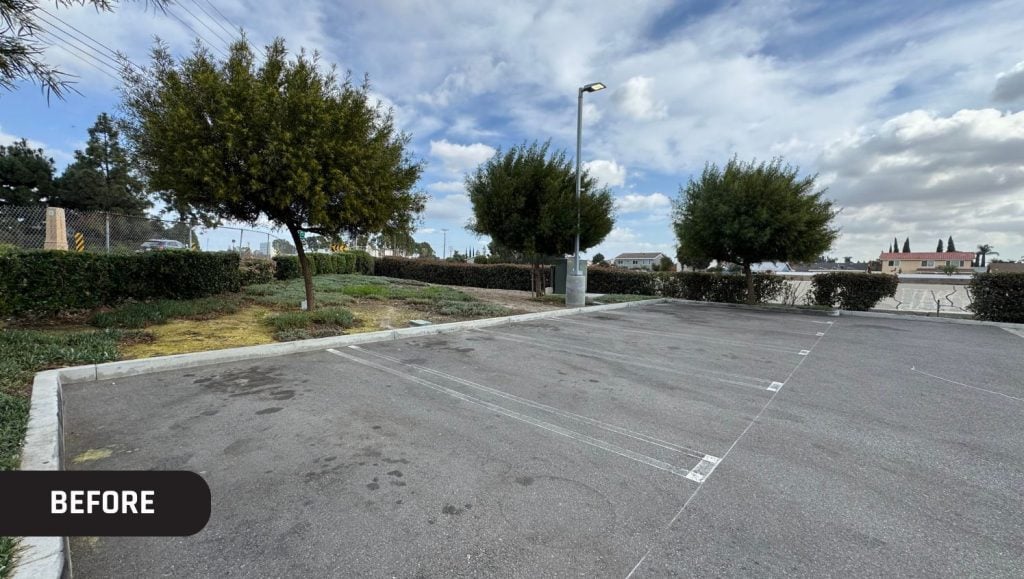 Anytime Fitness parking lot with faded line markings