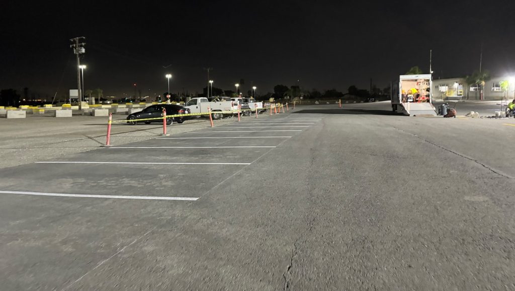 freshly painted line markings on pavement