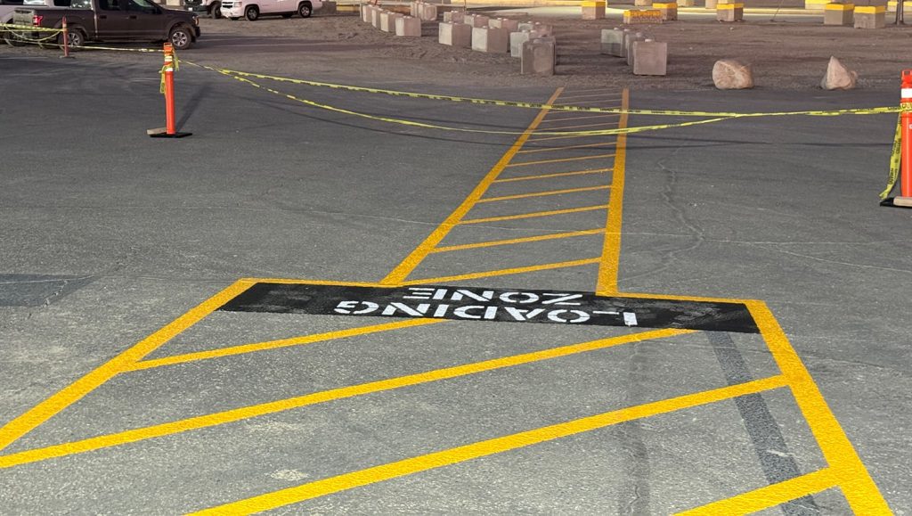 loading zone freshly painted on CEMEX parking lot