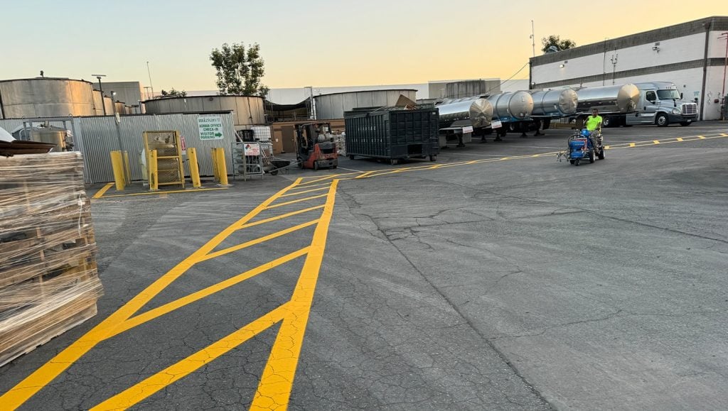 close-up of freshly painted line markings for Mizkan parking lot