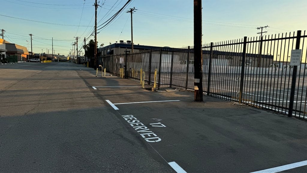 freshly painted line markings for OSI Electric parking lot