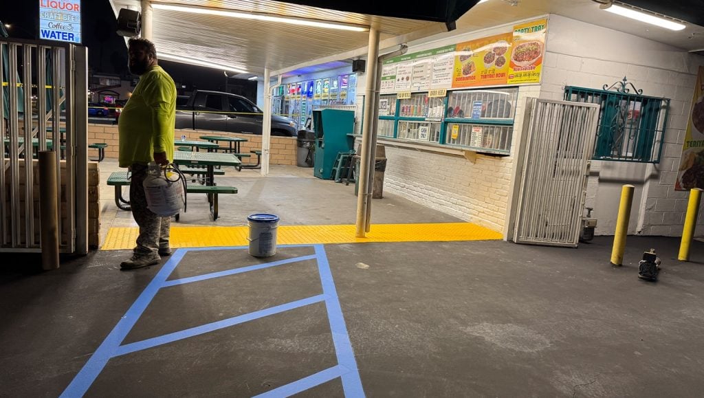 Moe’s 2 with freshly painted crosswalk