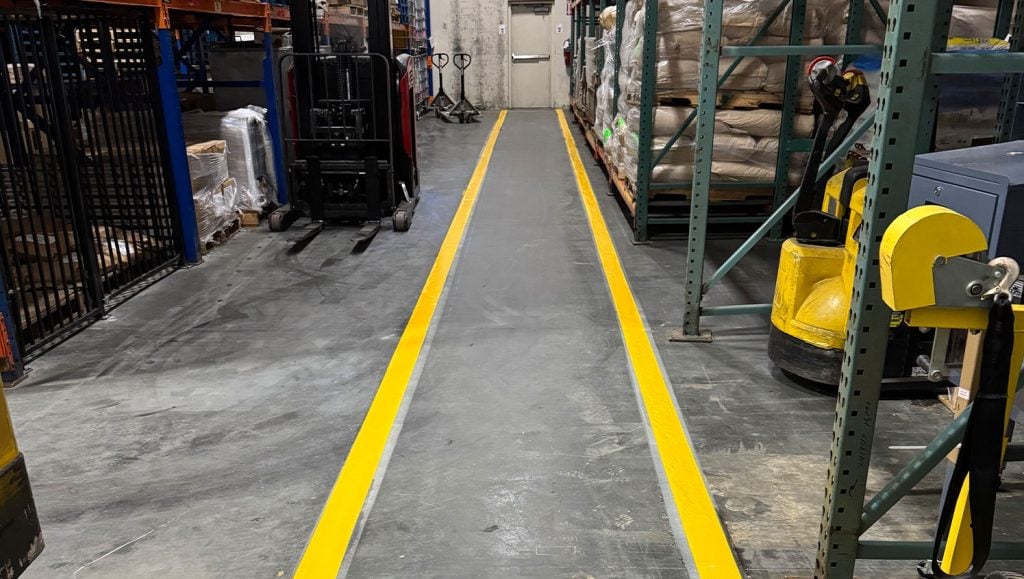 line striping freshly painted for Sabrosura Foods warehouse
