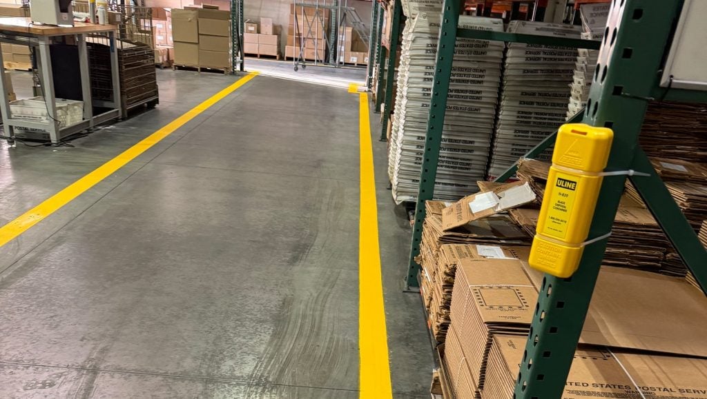 freshly painted warehouse floor markings for Kubra