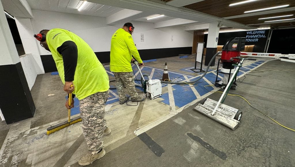 G-FORCE® employees removing old line markings for Wilshire Financial Tower