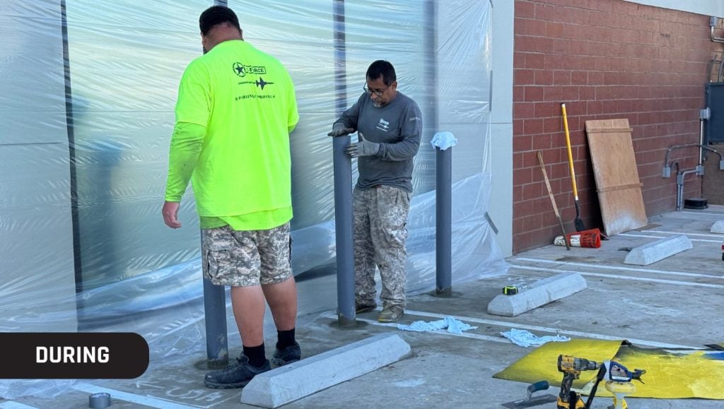 G-FORCE® employees installing new bollards for Premier Infusion parking lot