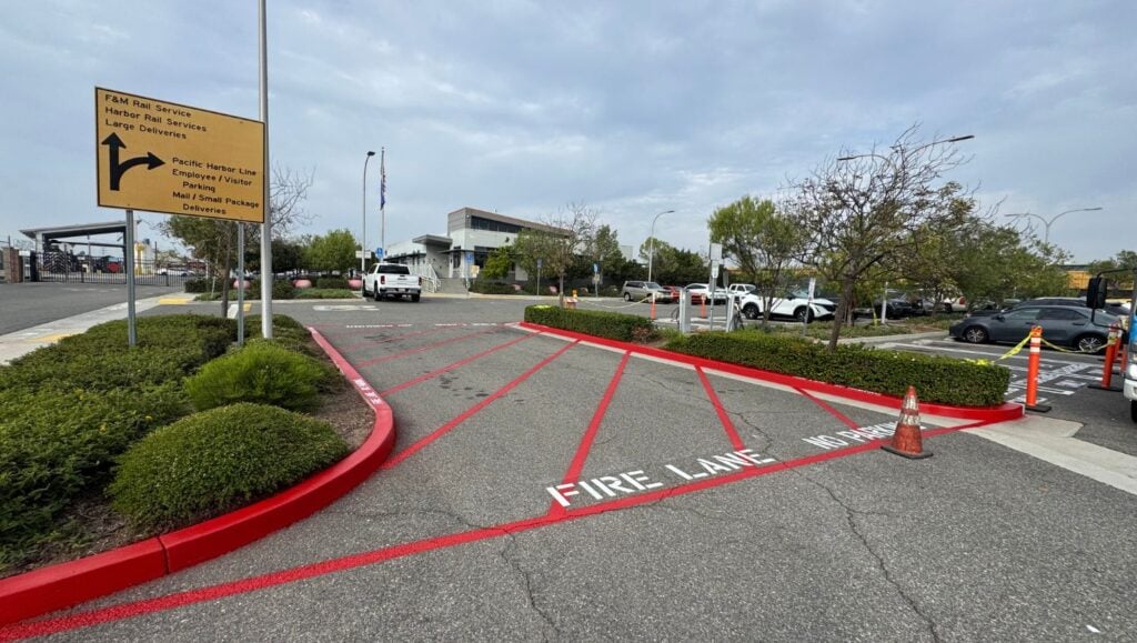 freshly painted fire lane markings for Pacific Harbor Line, Inc