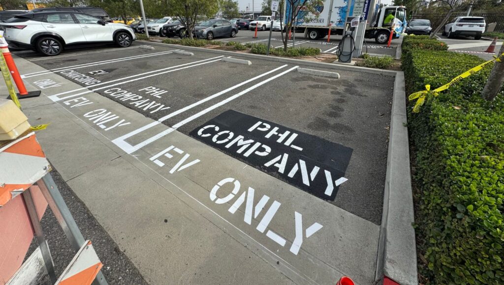 ev bay charging parking spots freshly painted for Pacific Harbor Line, Inc