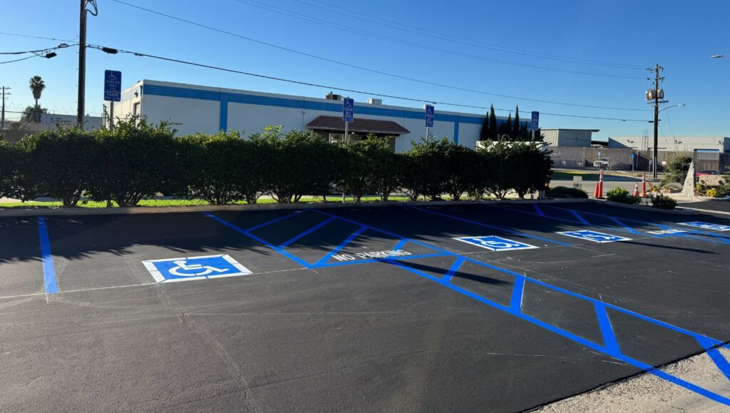 Vermillion Construction parking lot with freshly painted ada compliance parking spots