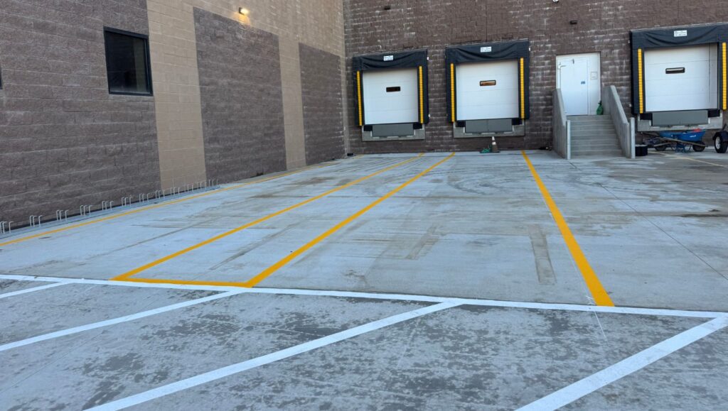 line striping freshly painted for Anvil Construction parking lot