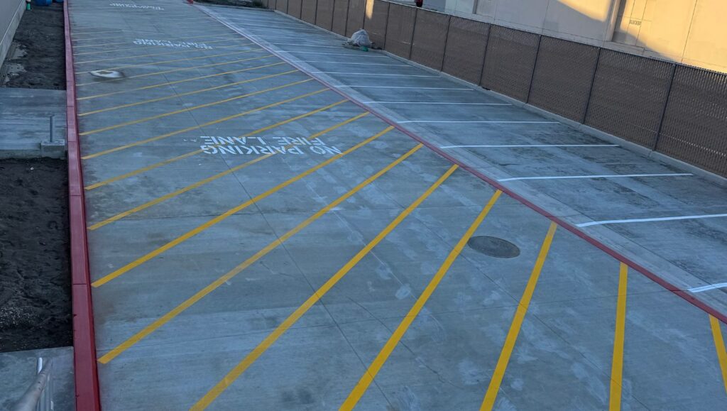 crosswalk freshly painted for Anvil Construction parking lot