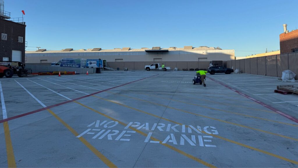 line markings freshly painted for Anvil Construction parking lot