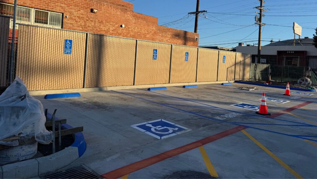 fire lane markings freshly painted for Anvil Construction parking lot