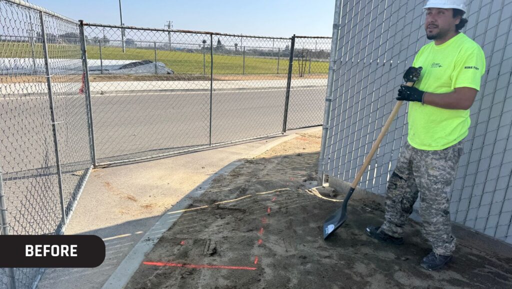 before portrait of Holts Renewables parking lot before bollards were installed