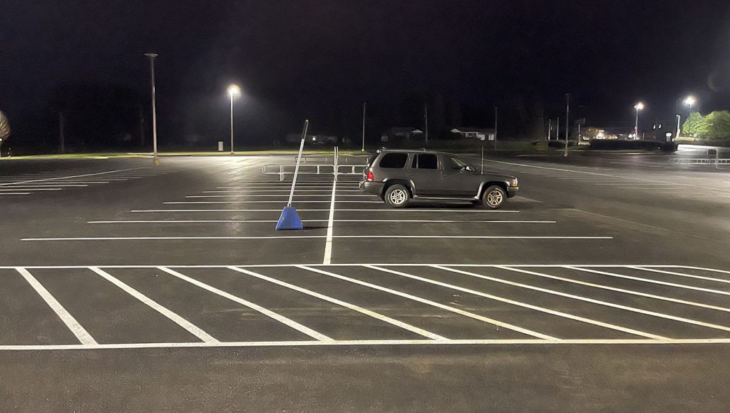 re-striped parking lot arrows at Lowe’s in Somerset