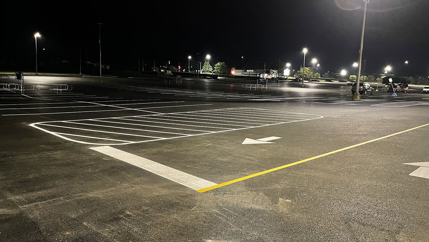 re-striped parking lot arrows at Lowe’s in Somerset