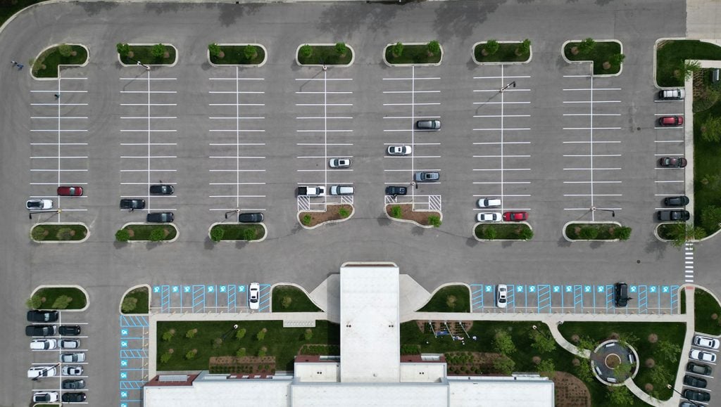 aerial view of parking lot striping project
