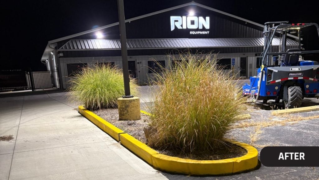 freshly painted line markings for Rion Equipment parking lot