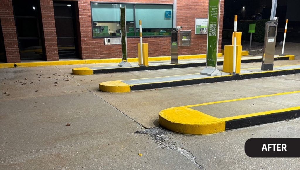 freshly painted drive thru lines for Regions Bank