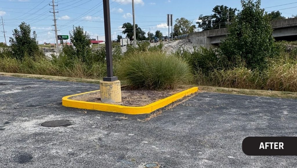 freshly painted curb for Rion Equipment parking lot