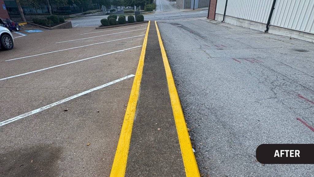 freshly painted line markings for Regions Bank parking lot