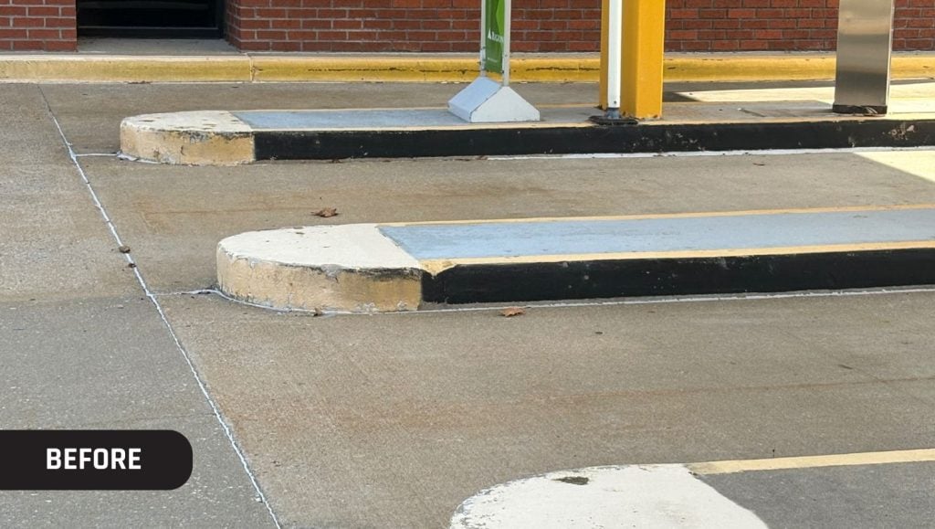 close-up of faded drive thru lines at Regions Bank