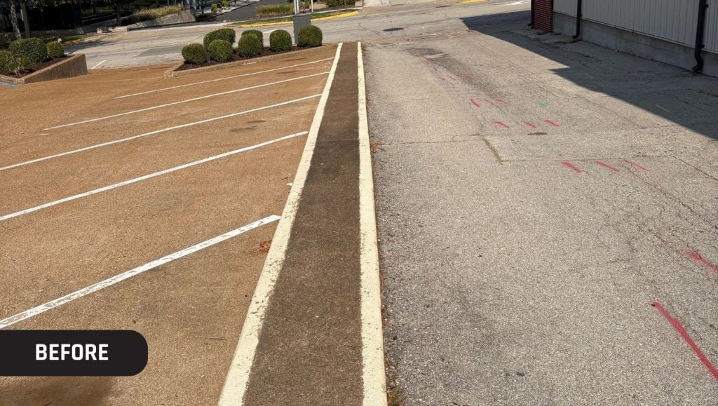 Regions Bank parking lot with faded parking lot lines