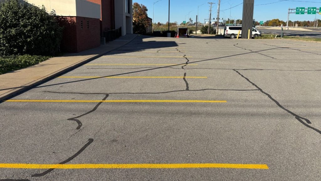 parking spots freshly painted for Drury Inn & Suites