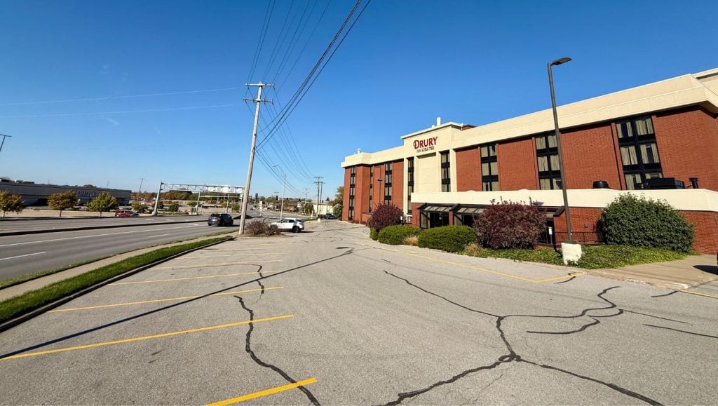 Drury Inn & Suites parking lot freshly painted