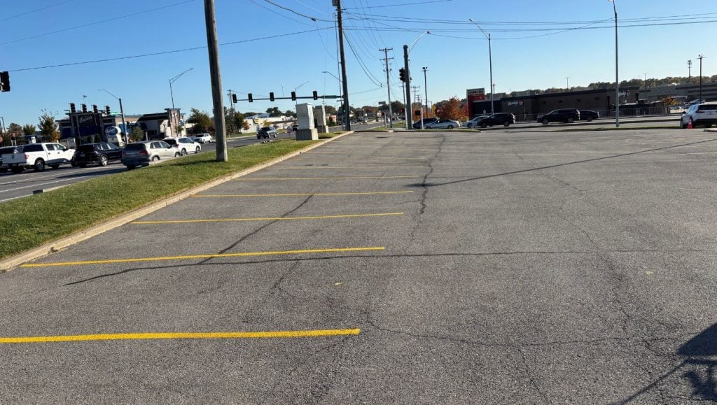 Drury Inn & Suites parking lot with freshly painted parking spots