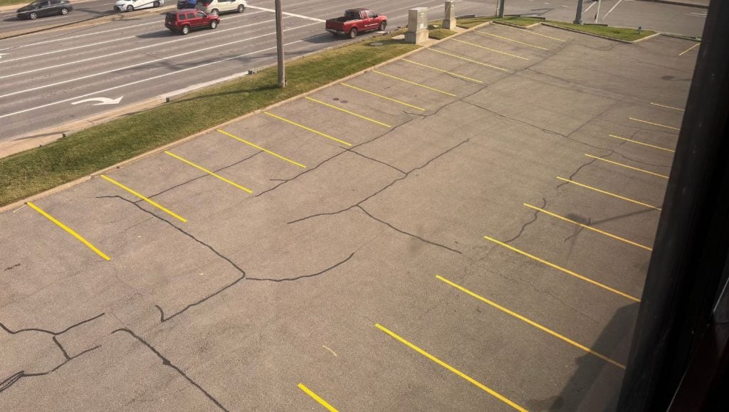 parking spots freshly painted for Drury Inn & Suites parking lot