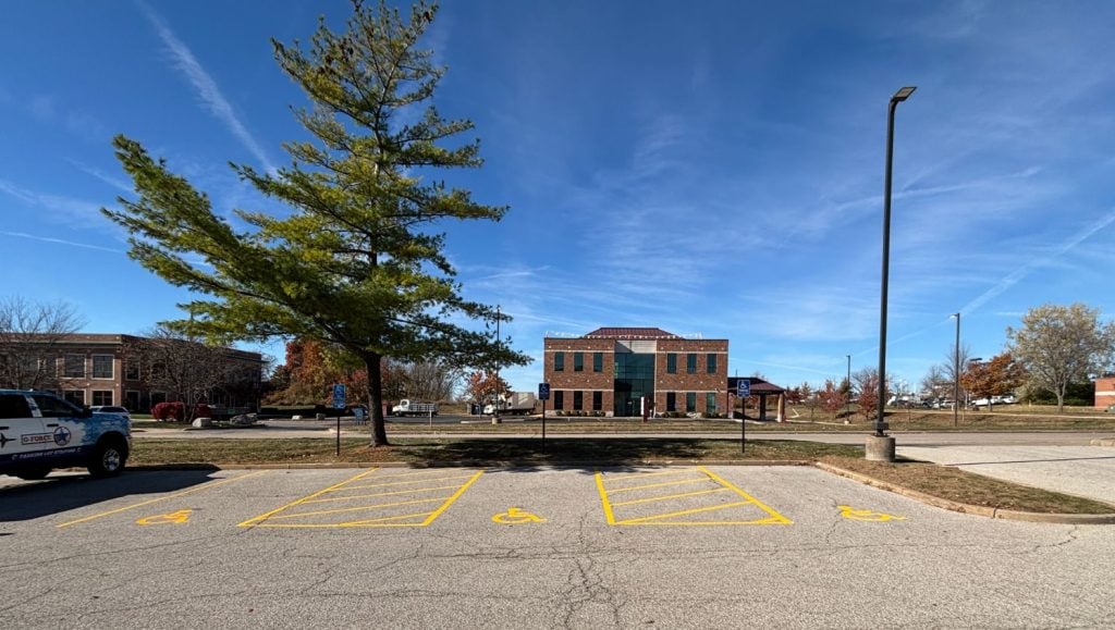 front view of Seniors & Co Adult Day Services parking lot freshly painted