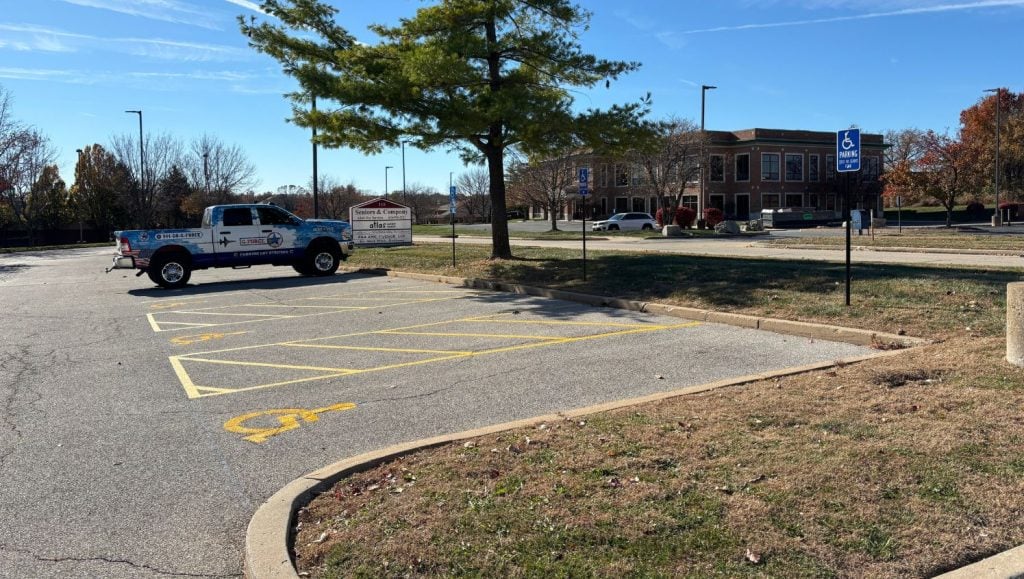parking spots freshly painted for Seniors & Co Adult Day Services parking lot
