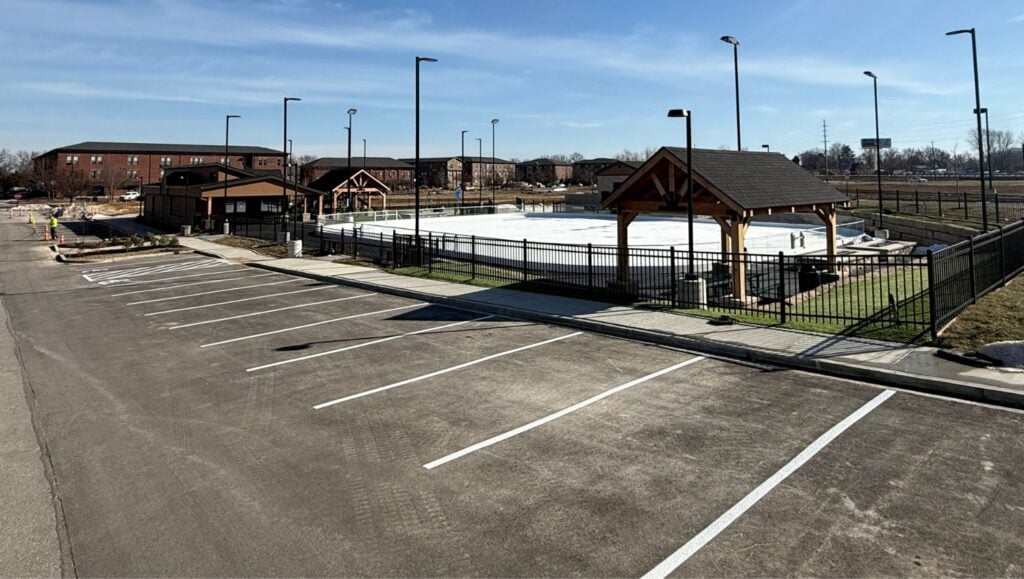 parking spots close-up freshly painted for Meadows Park and Ice Rink