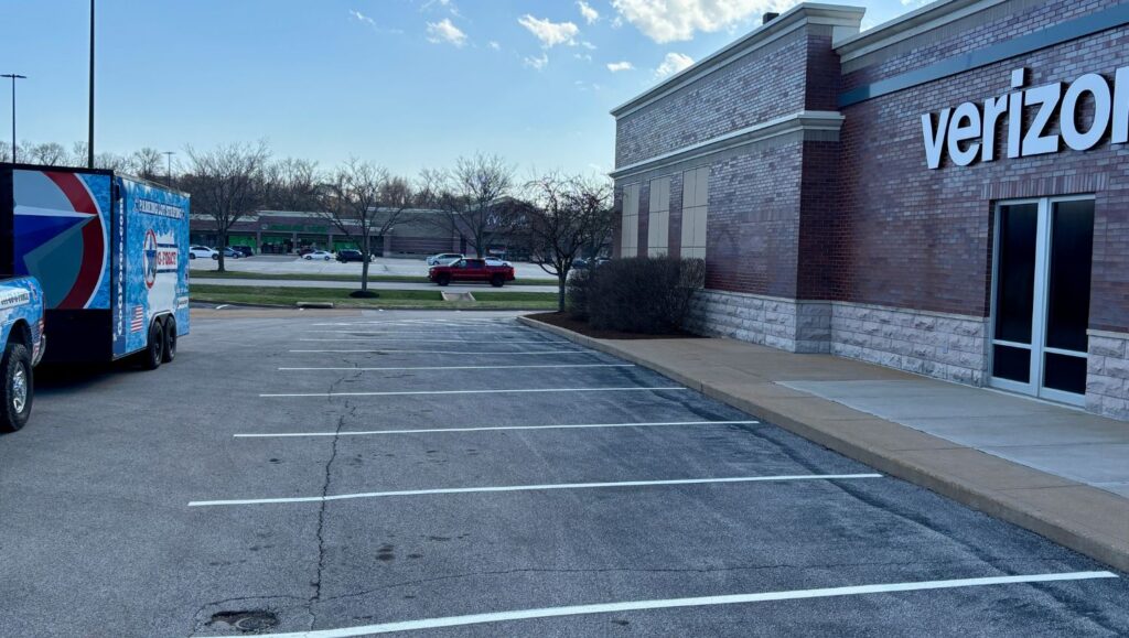 Verizon parking lot with freshly painted parking spots
