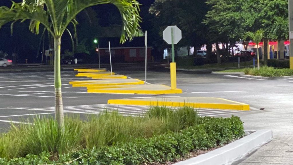new parking lot markings at a Tampa, FL shopping plaza