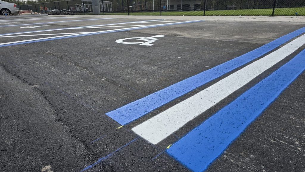 close-up of freshly painted line markings for a park in florida