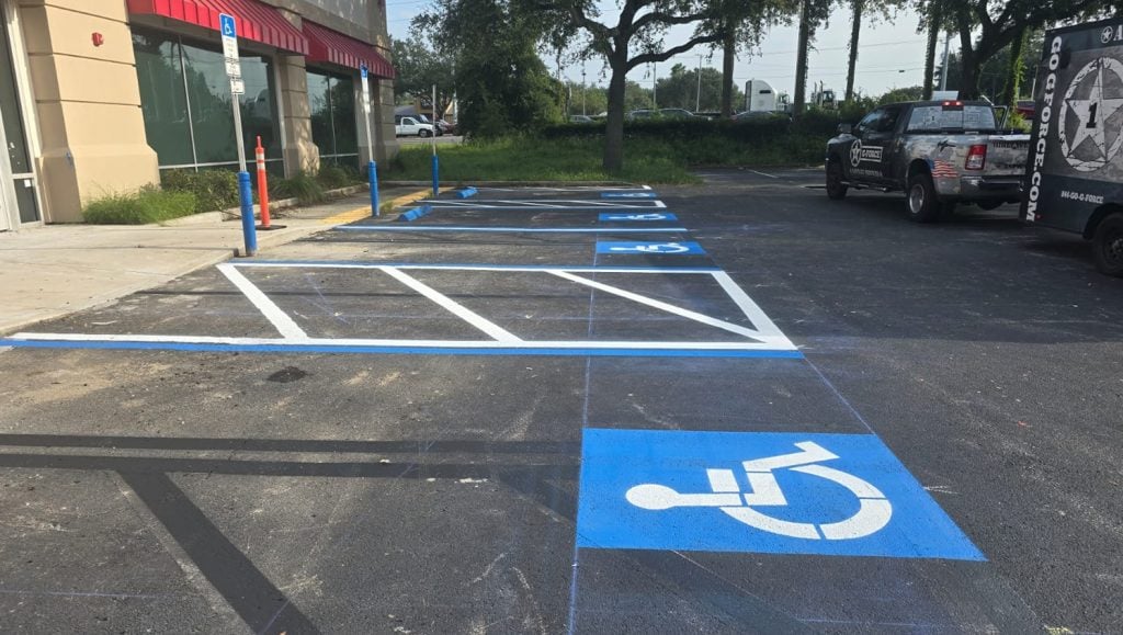 close-up of ada compliance parking spots for Burlington