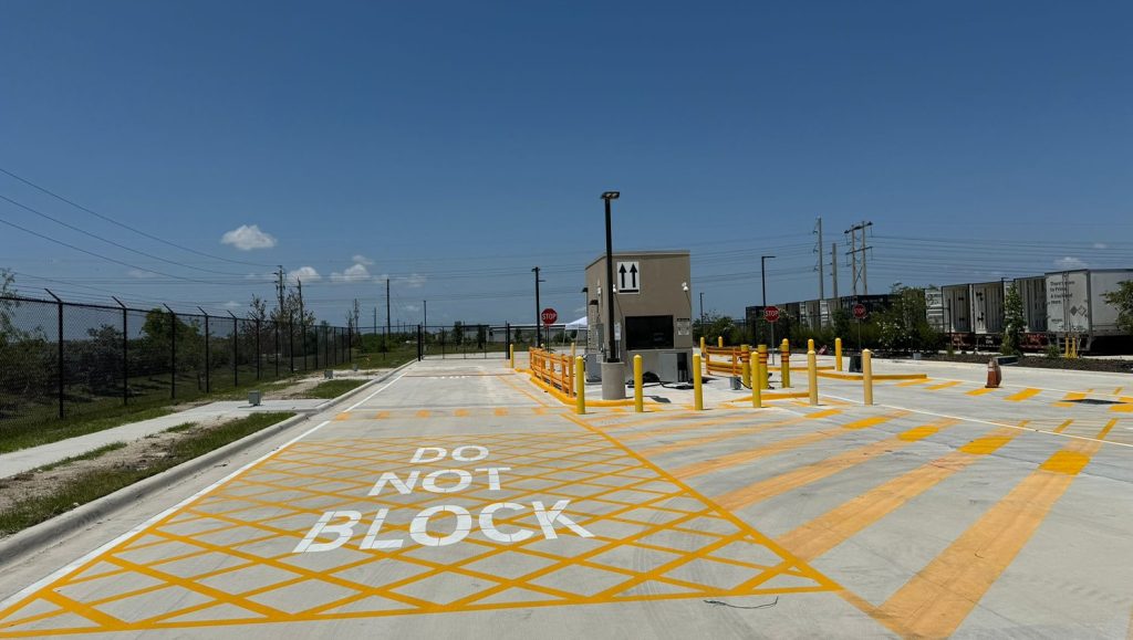 do not block freshly painted markings on amazon warehouse parking lot
