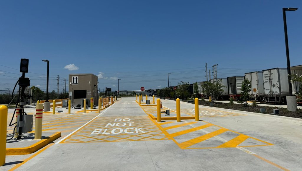 close-up of freshly painted markings on parking lot