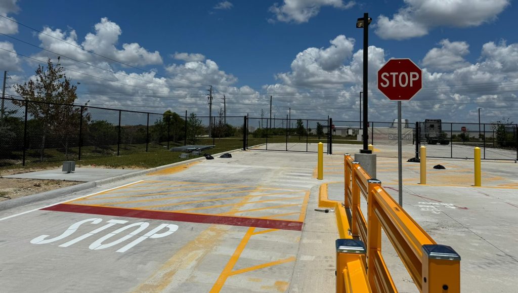 close-up of "do not block" markings for amazon warehouse