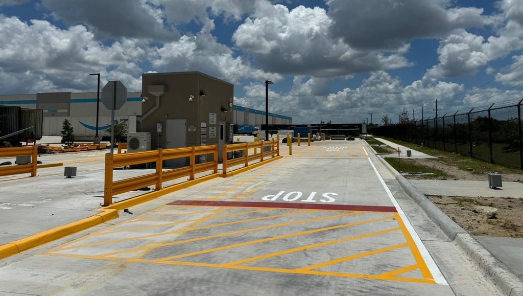 side view of amazon warehouse parking lot markings