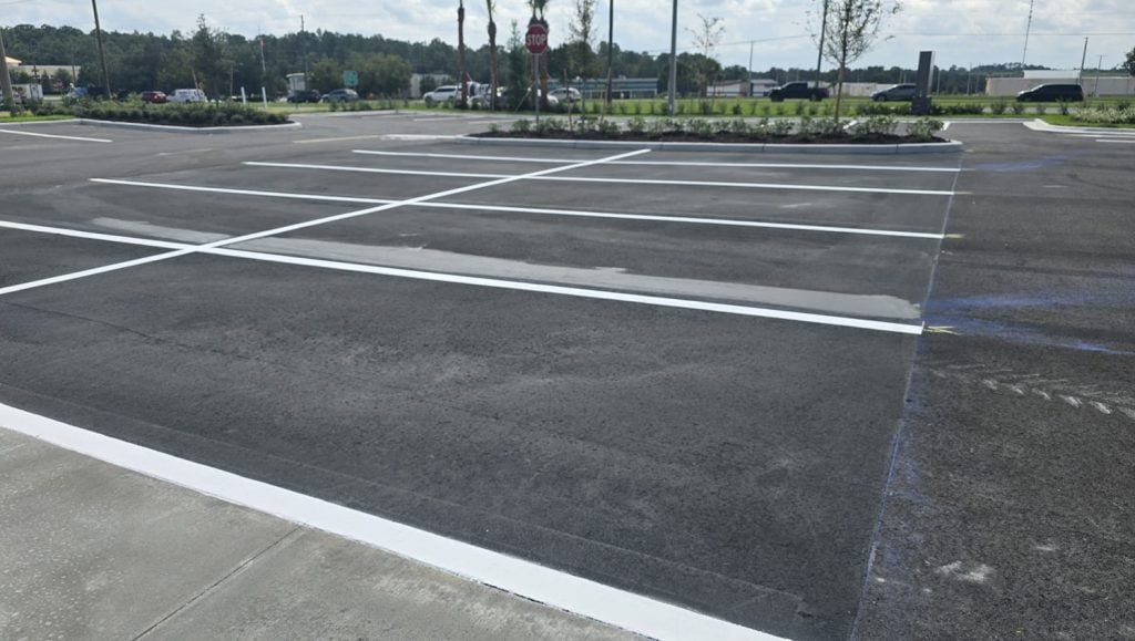 freshly painted parking spots for Aldi parking lot