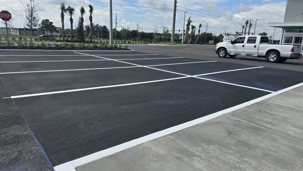 close-up of freshly painted line markings for Aldi