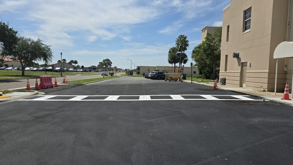 MacDill AFB parking lot with freshly painted lines