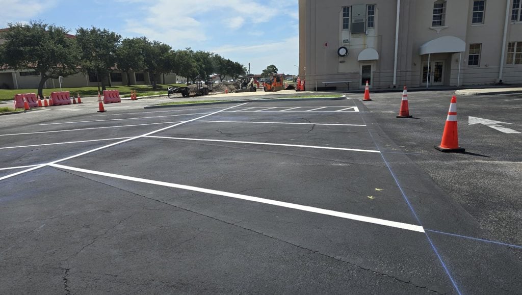 crosswalk freshly painted for MacDill AFB parking lot