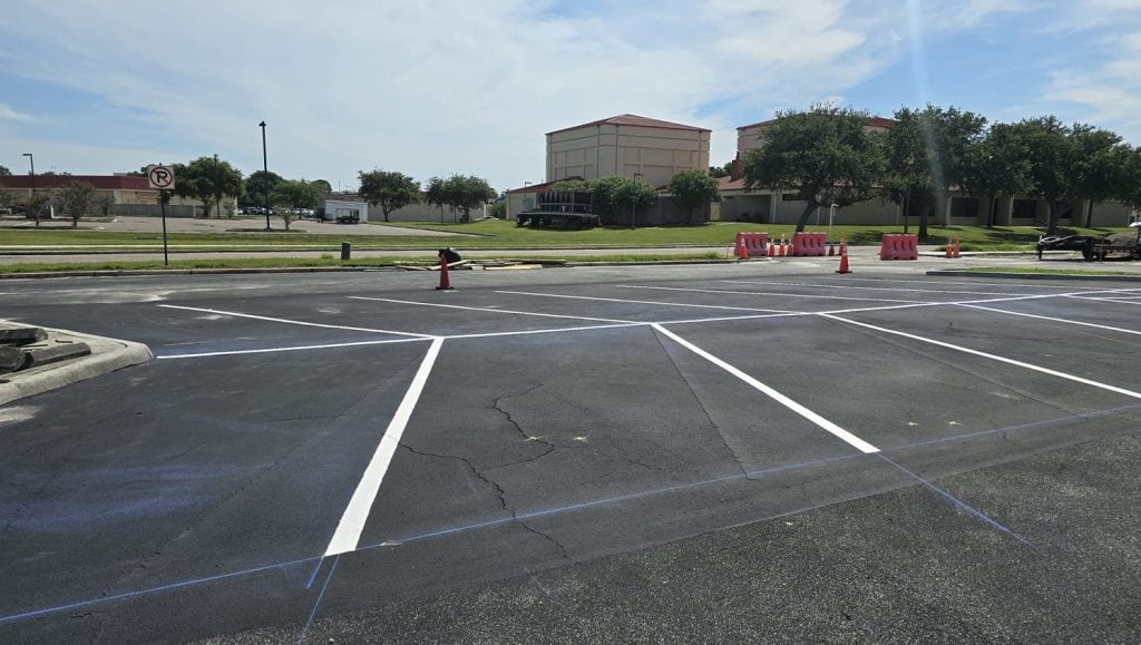 freshly painted parking spots for MacDill AFB parking lot