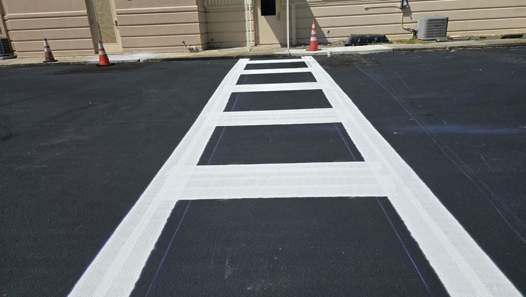 freshly painted crosswalk for MacDill AFB parking lot