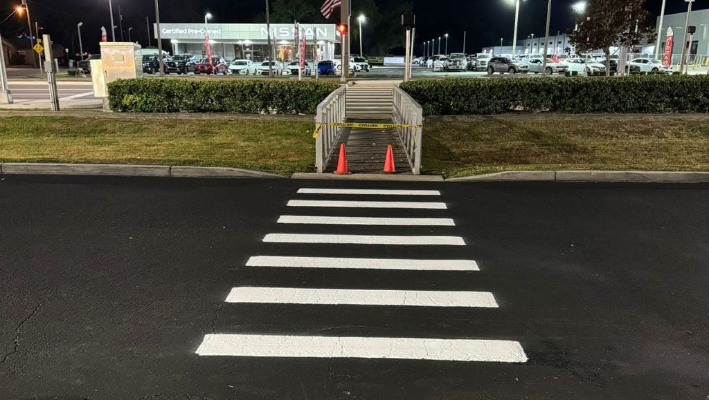 freshly painted lines for wells fargo parking lot