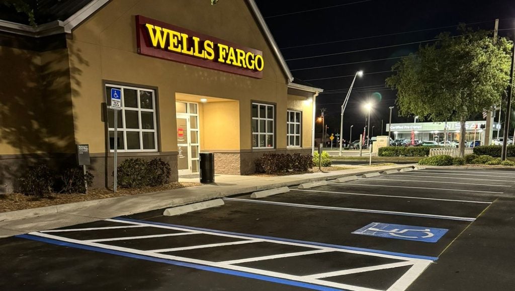 freshly painted lines for wells fargo drive thru